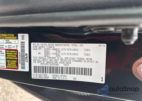 2016 Toyota Tundra Sr5 5.7L V8 из США, поврежденный, VIN 5TFUY5F13GX532402